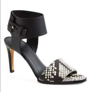 Vince Antonia Snake Embossed Black Leather Ankle Heels Size 9.5